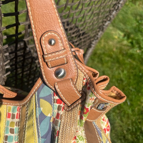 Miriam’s Fossil Patchwork Stripe Hobo 💚🧡💛Purse Bag Tote W/Leather Trim 👜 - Picture 5 of 12